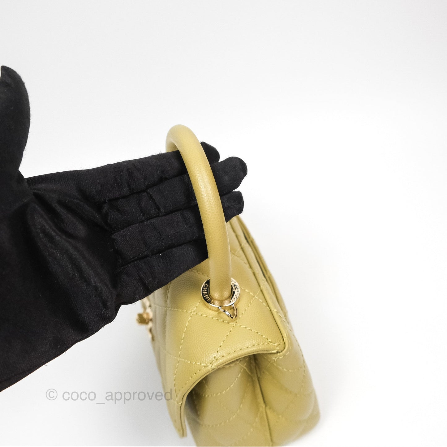 Chanel Quilted Mini Coco Handle Caviar Olive Green Gold Hardware