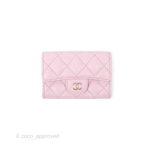 Chanel Quilted Flap Card Holder Caviar Pink Gold Hardware