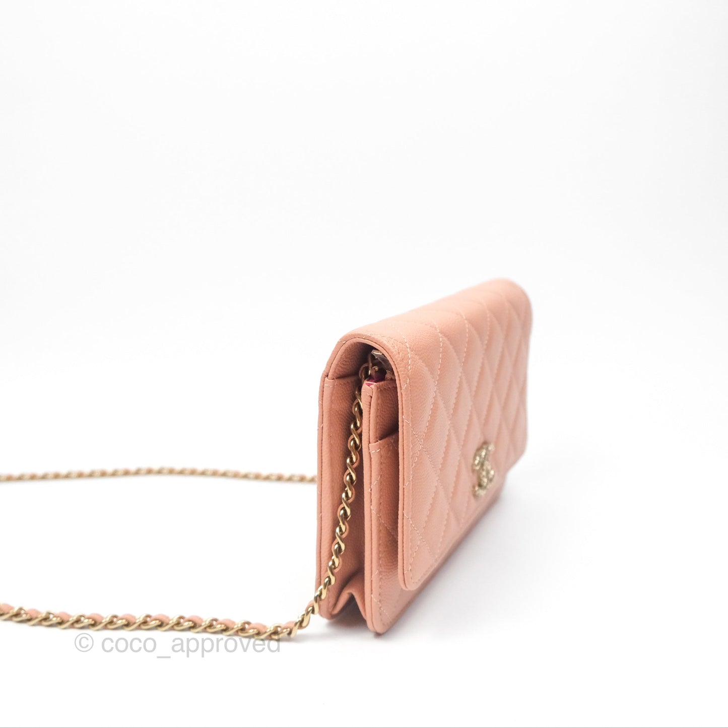 Chanel Quilted Wallet On Chain WOC Rosy Beige Caviar Gold Hardware