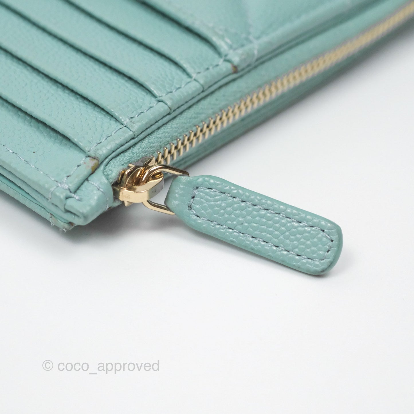Chanel Quilted Zip Flap Card Holder Tiffany Blue Caviar Gold Hardware