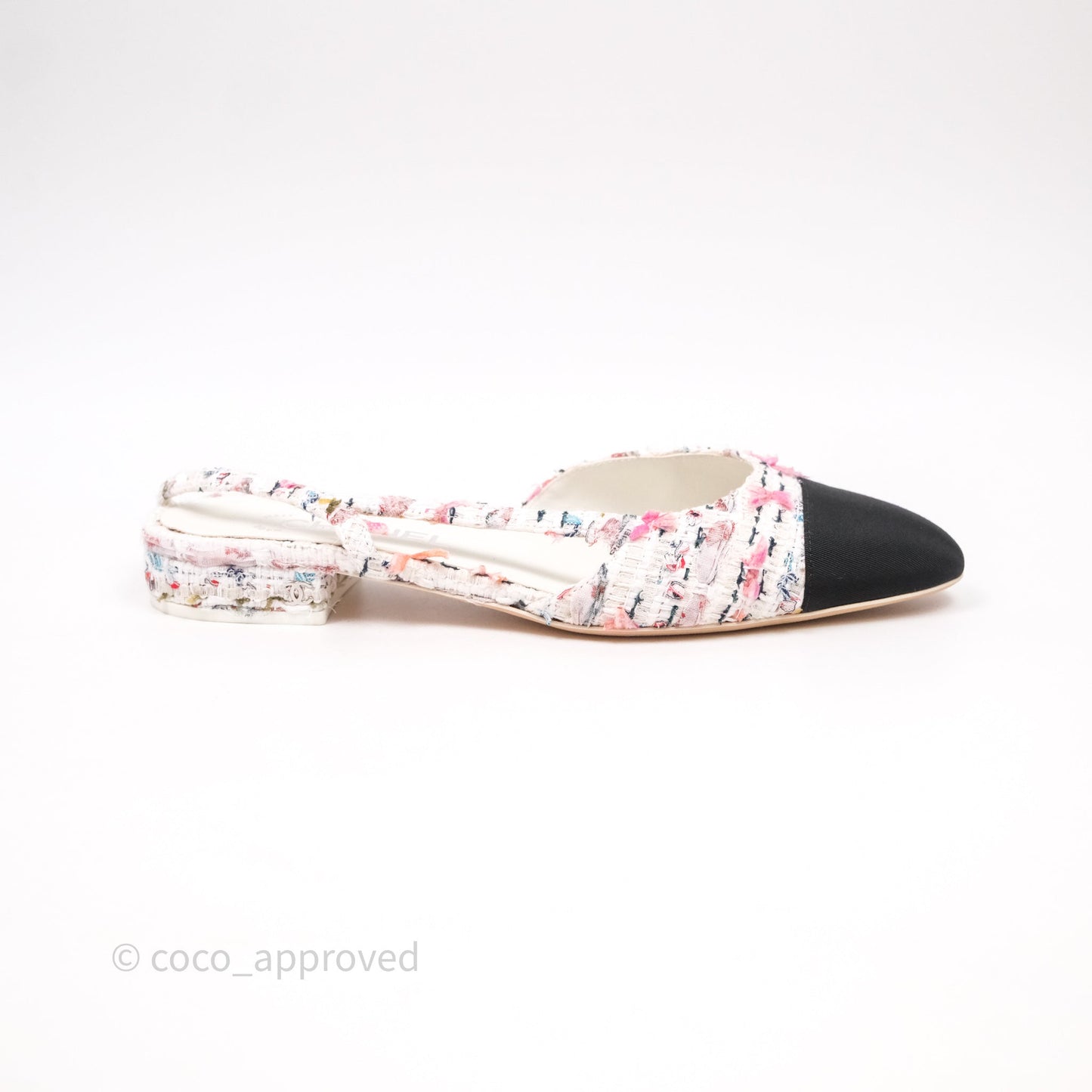 Chanel CC Slingback Flats Pink Tweed Size 39