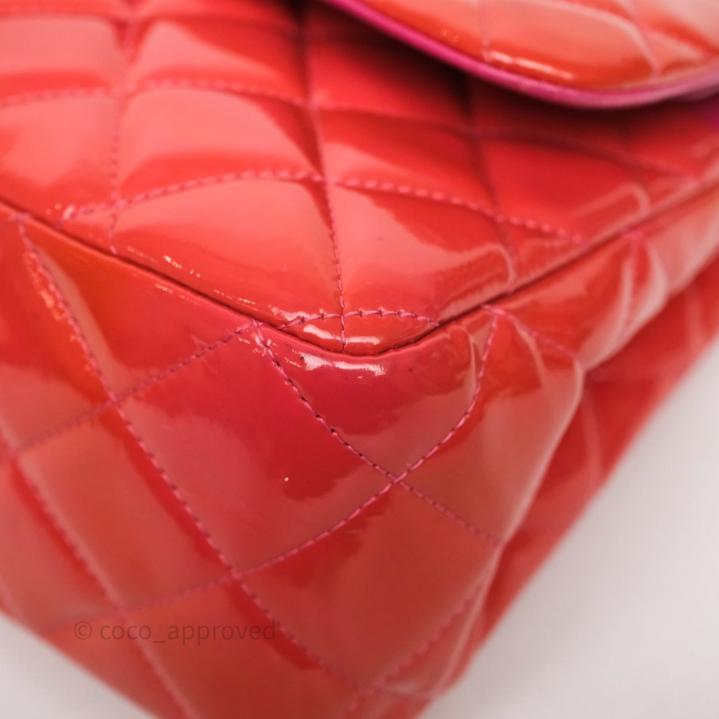 Chanel Jumbo Double Flap Red Orange Patent Silver Hardware⁣⁣