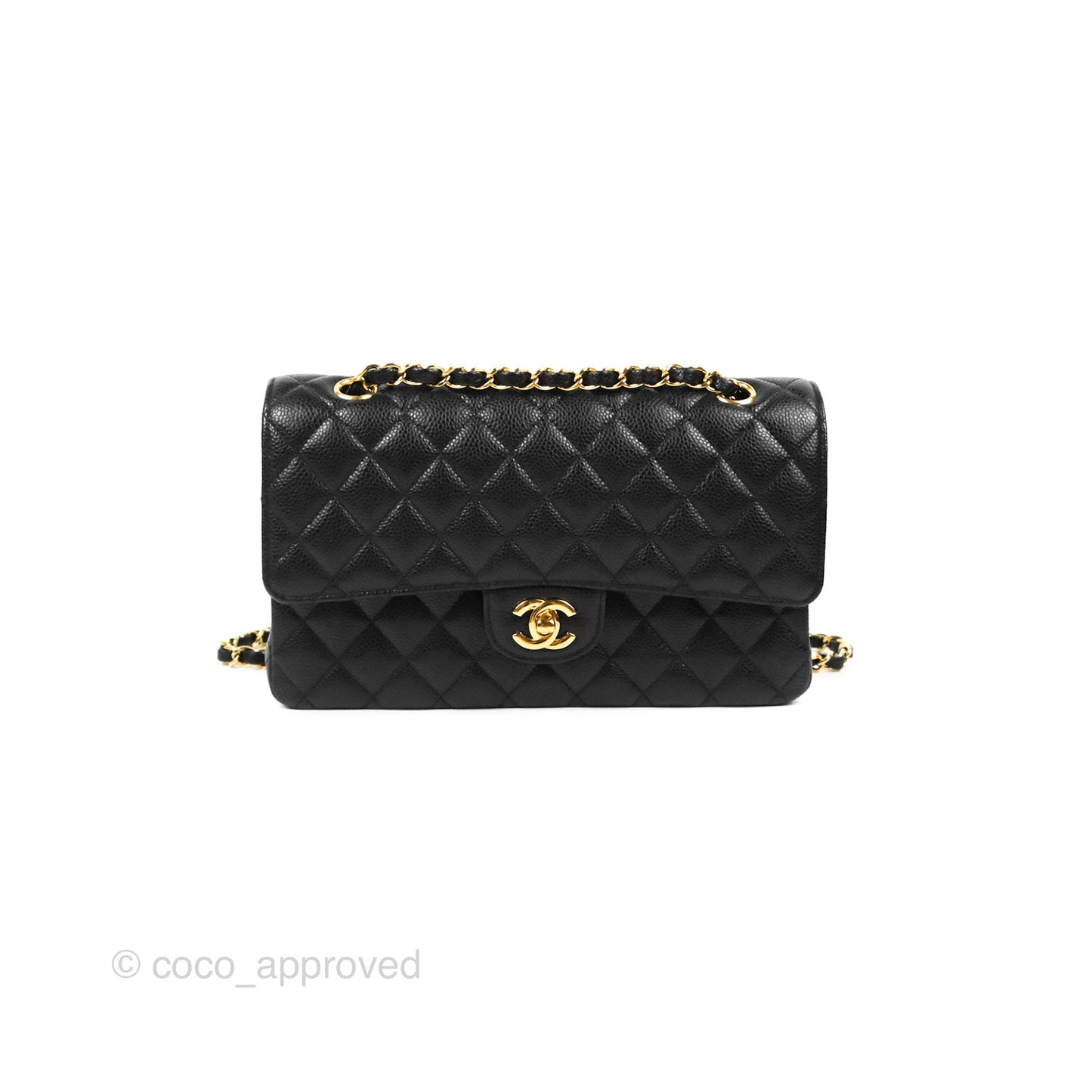 Chanel Classic M/L Medium Flap Quilted Black Caviar Gold Hardware