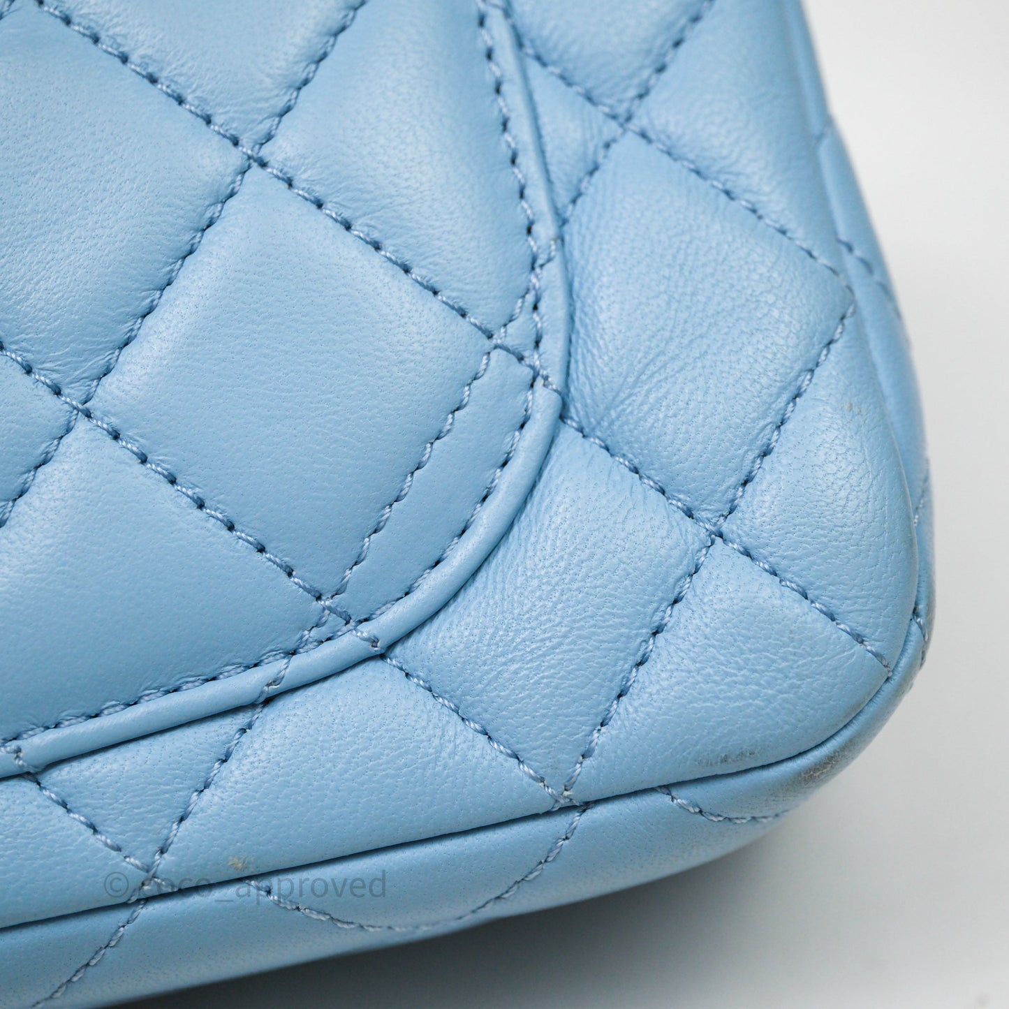 Chanel Mini Rectangular Pearl Crush Quilted Blue Lambskin Aged Gold Hardware
