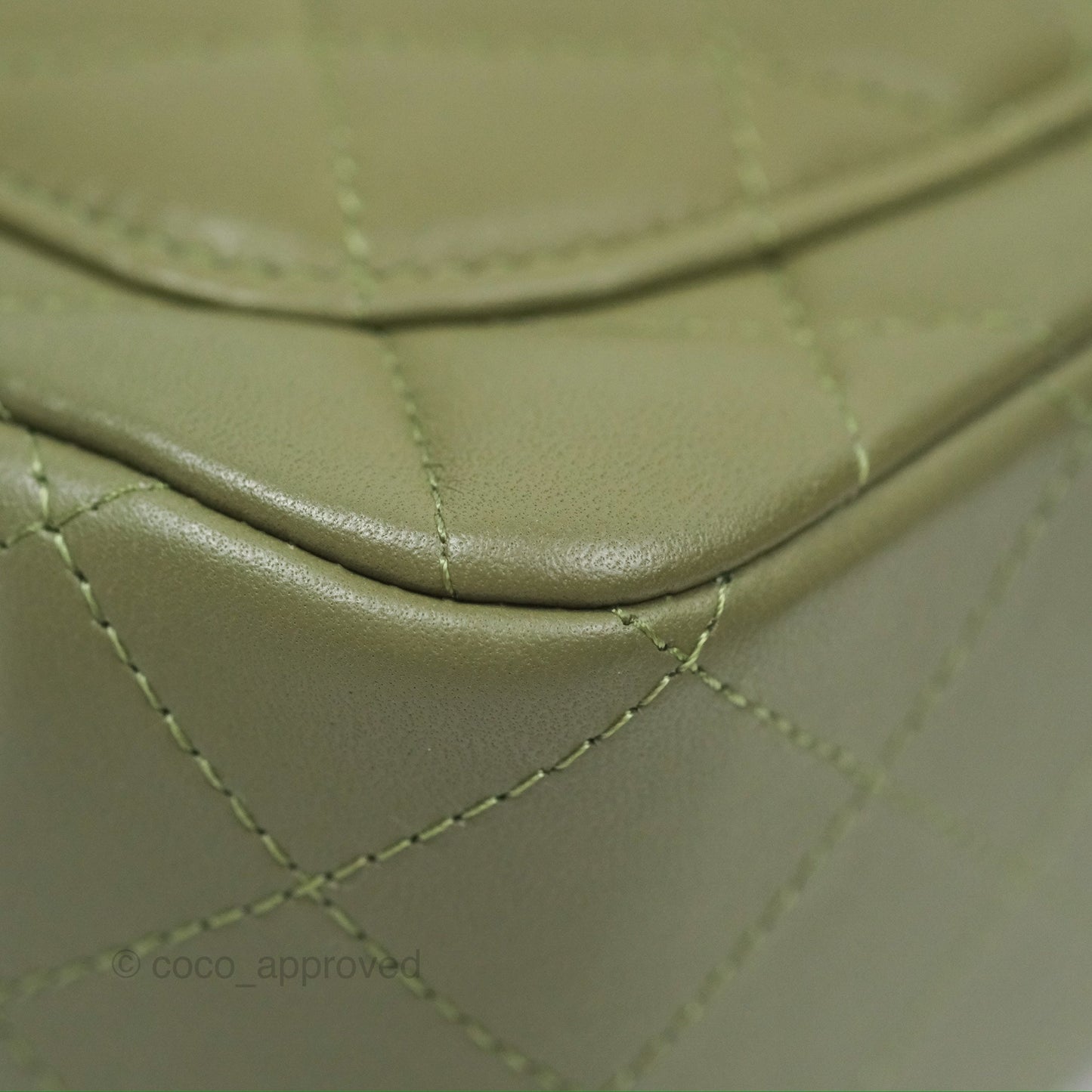 Chanel Mini Square Quilted Olive Green Lambskin Silver Hardware