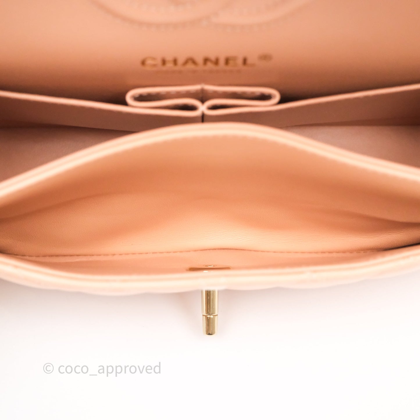 Chanel Small Classic Flap Quilted Dark Peach Beige Lambskin Gold Hardware