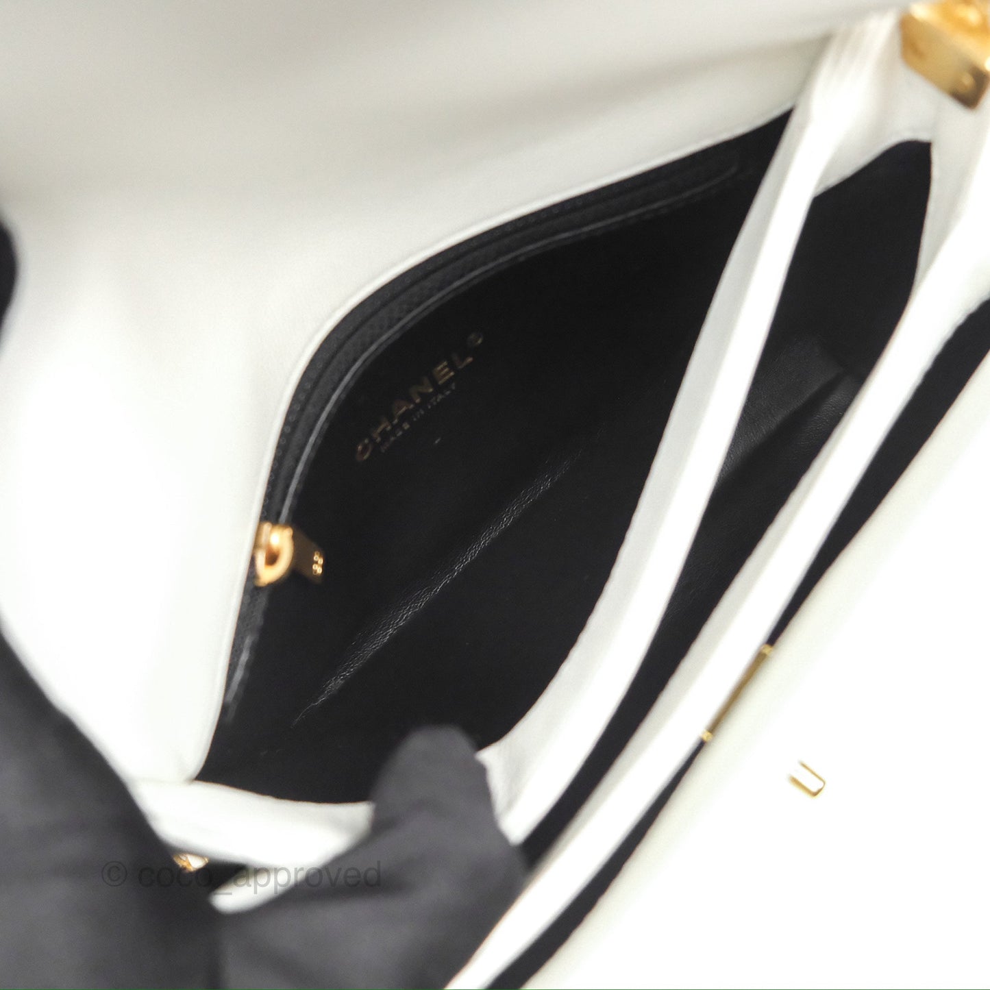Chanel Adjustable Flap Bag White Calfskin Aged Gold Hardware