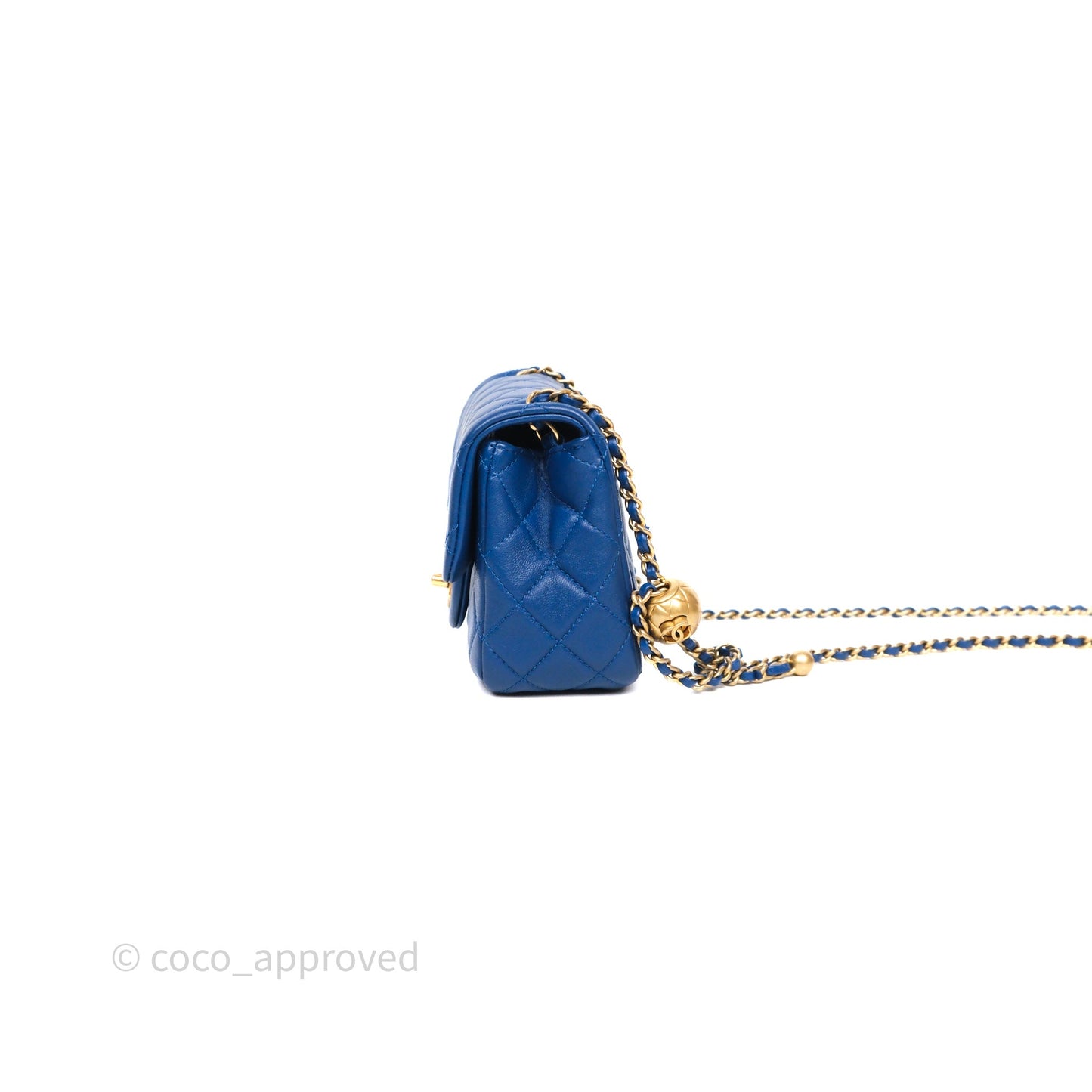 Chanel Pearl Crush Mini Square Quilted Blue Lambskin Aged Gold Hardware