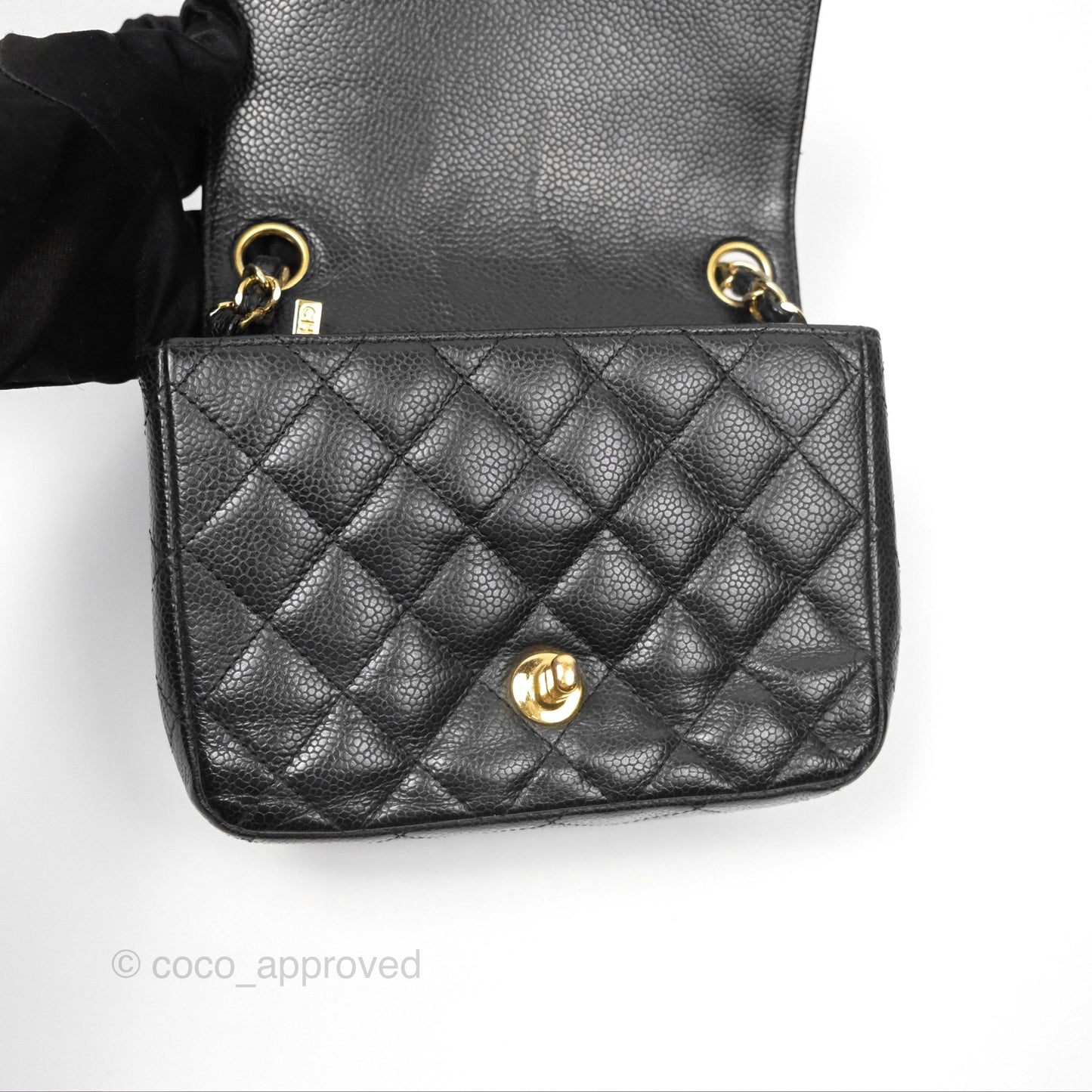 Chanel Vintage Mini Square Quilted Black Caviar Gold Hardware