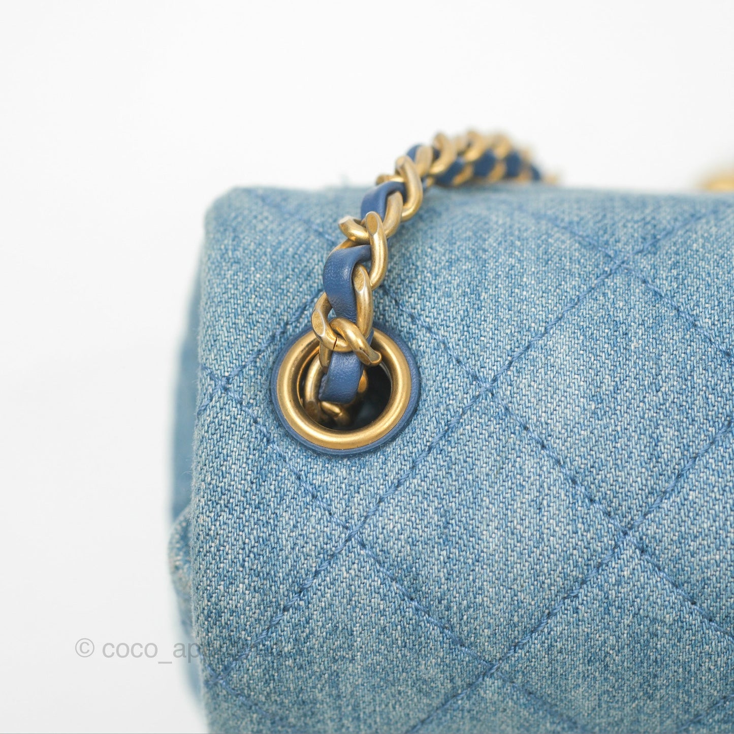 Chanel Mini Square Pearl Crush Quilted Denim Aged Gold Hardware