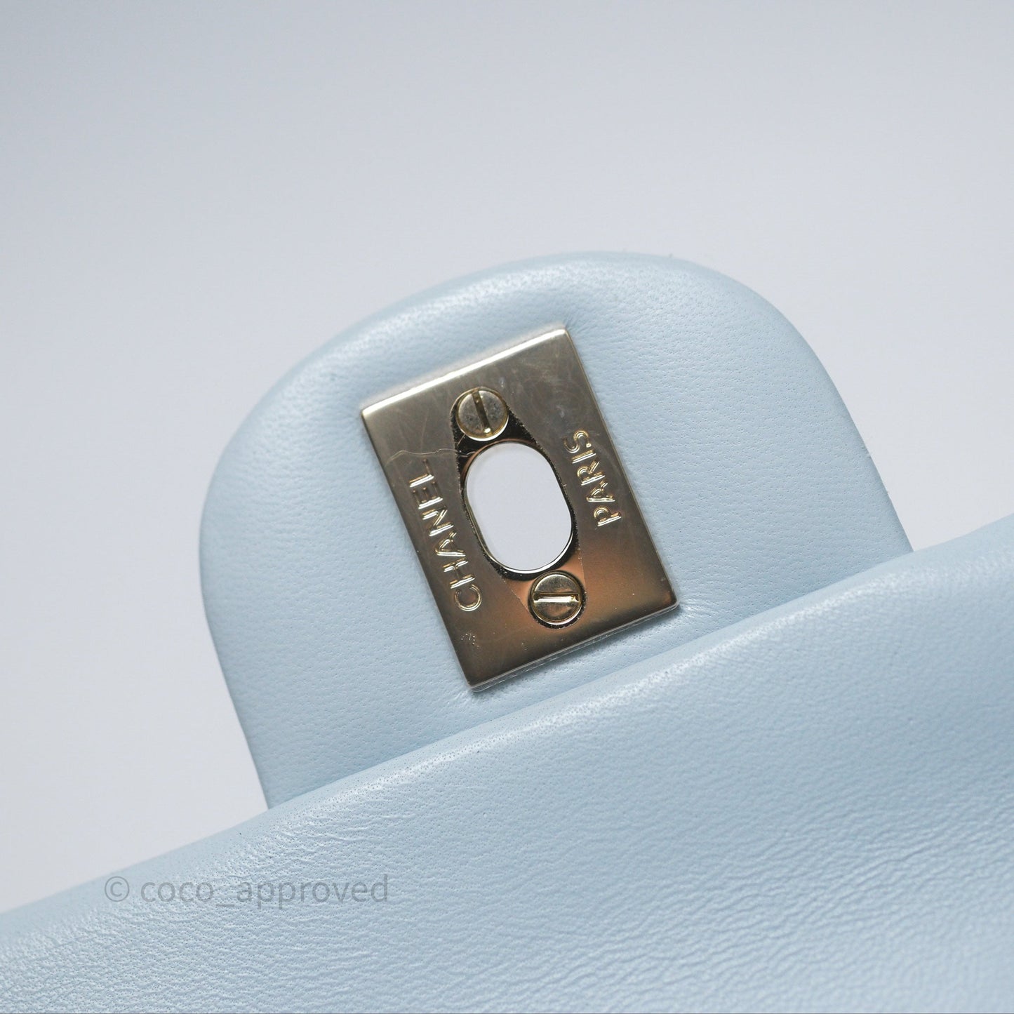 Chanel Top Handle Mini Rectangular Flap Light Blue Lambskin Gold Hardware