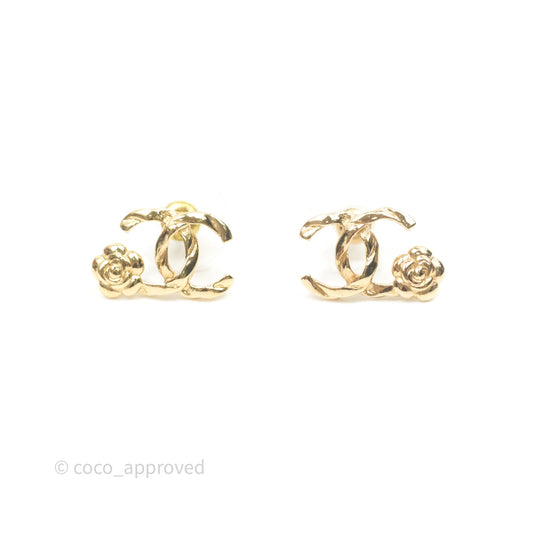 Chanel CC Camellia Earrings Gold Tone 22A