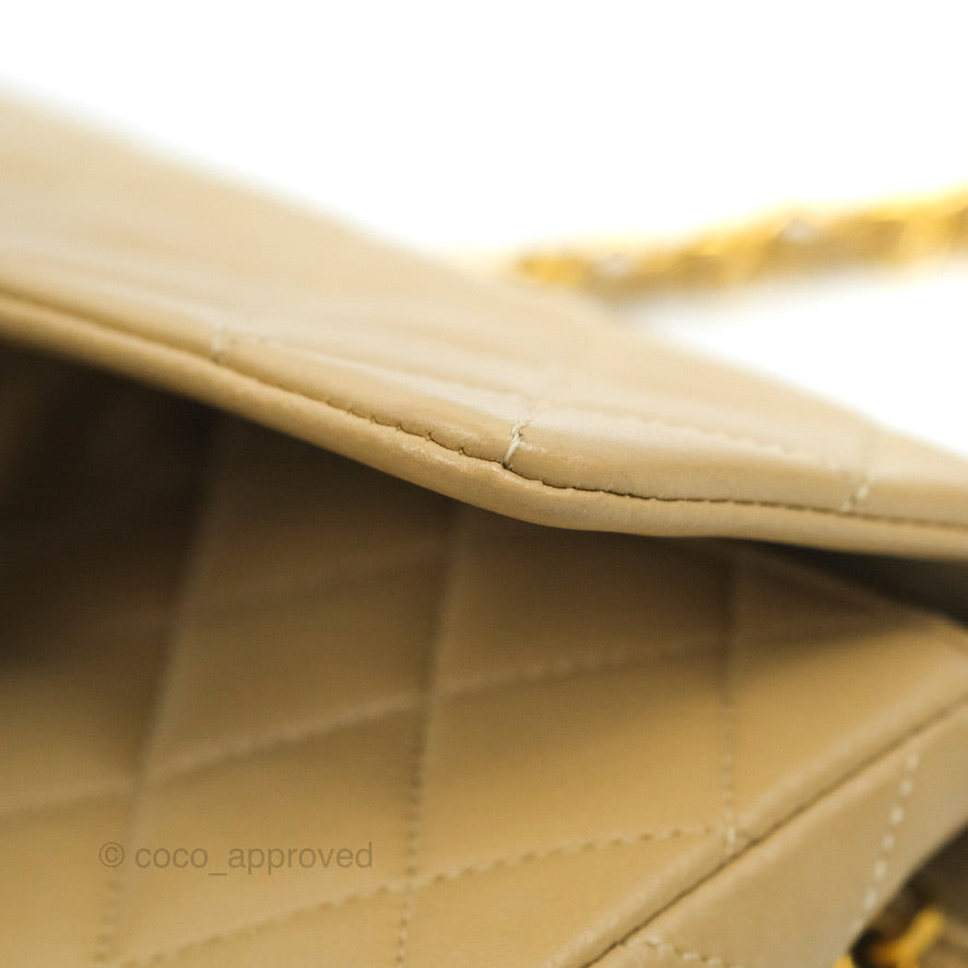 Chanel Vintage Square Flap Bag Beige Lambskin 24K Gold Hardware