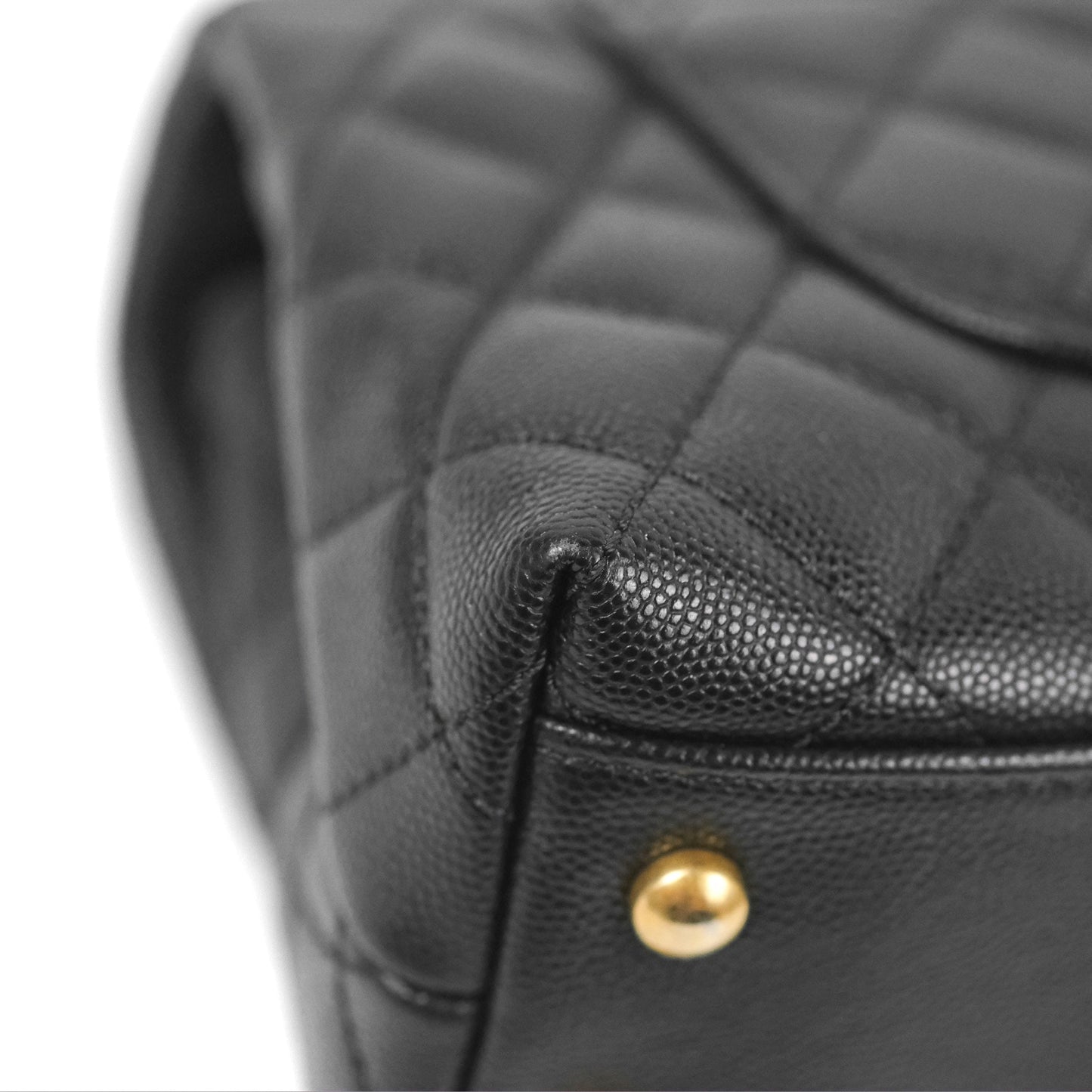 Chanel Small Coco Handle Quilted Black Caviar Aged Gold Hardware Lizard Handle