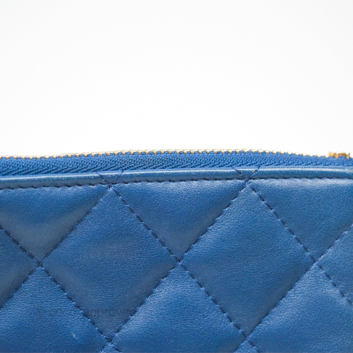 Chanel Medium Quilted O Case Blue Lambskin Gold Hardware