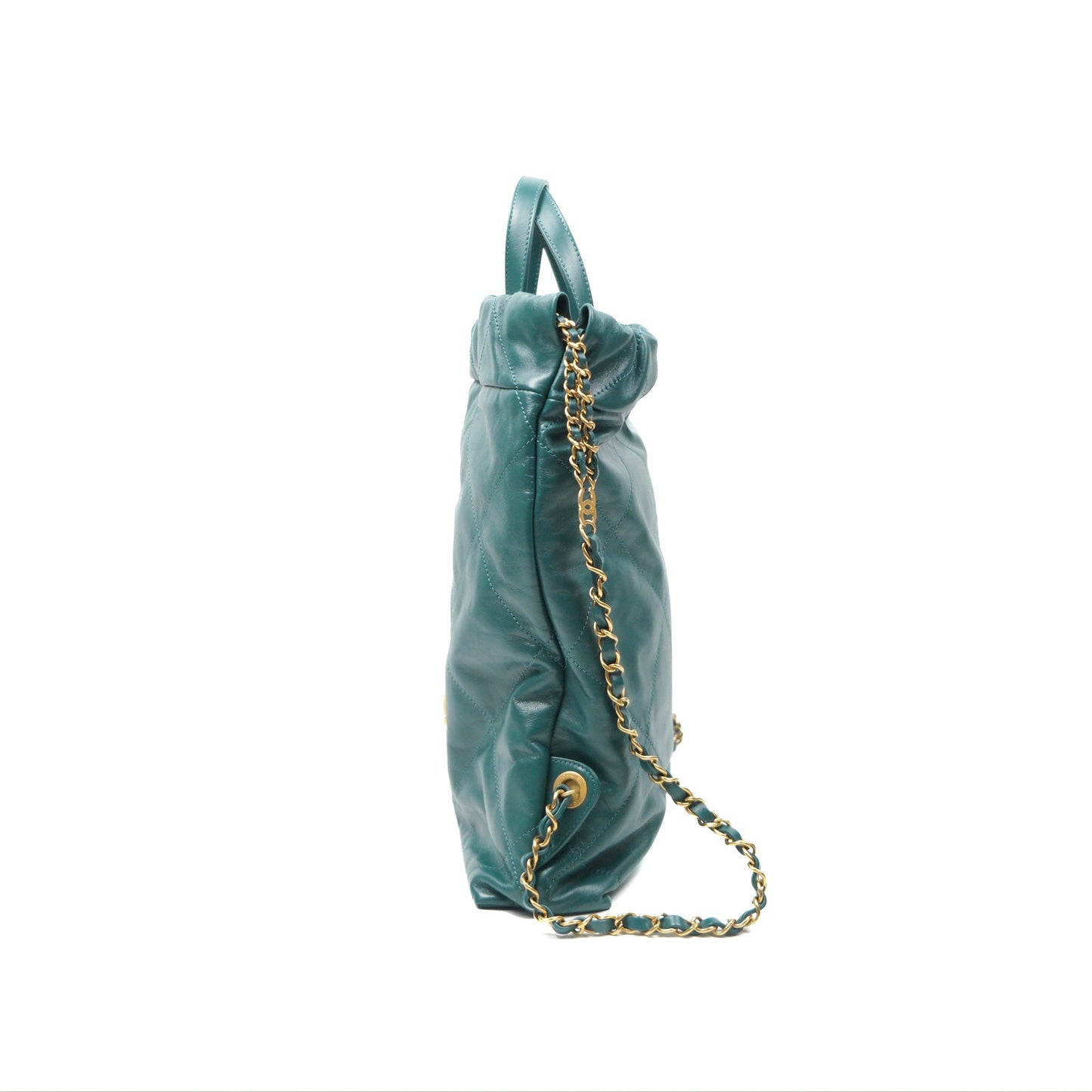 Chanel 22 Small Quilted Backpack Green Shiny Calfskin