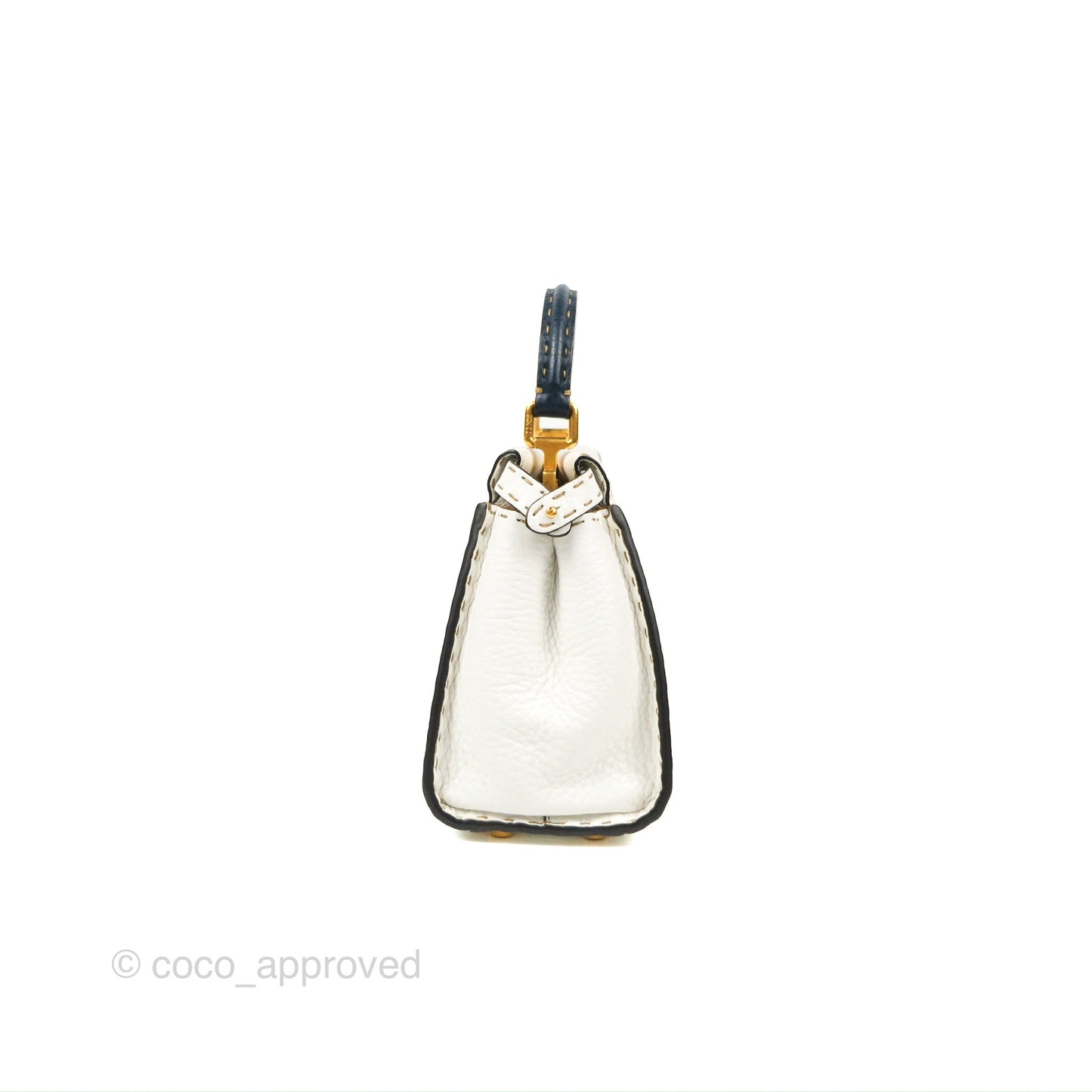 Fendi Mini Peekaboo Bag Contrast Stitch Off White/Navy Grained Leather Gold Hardware