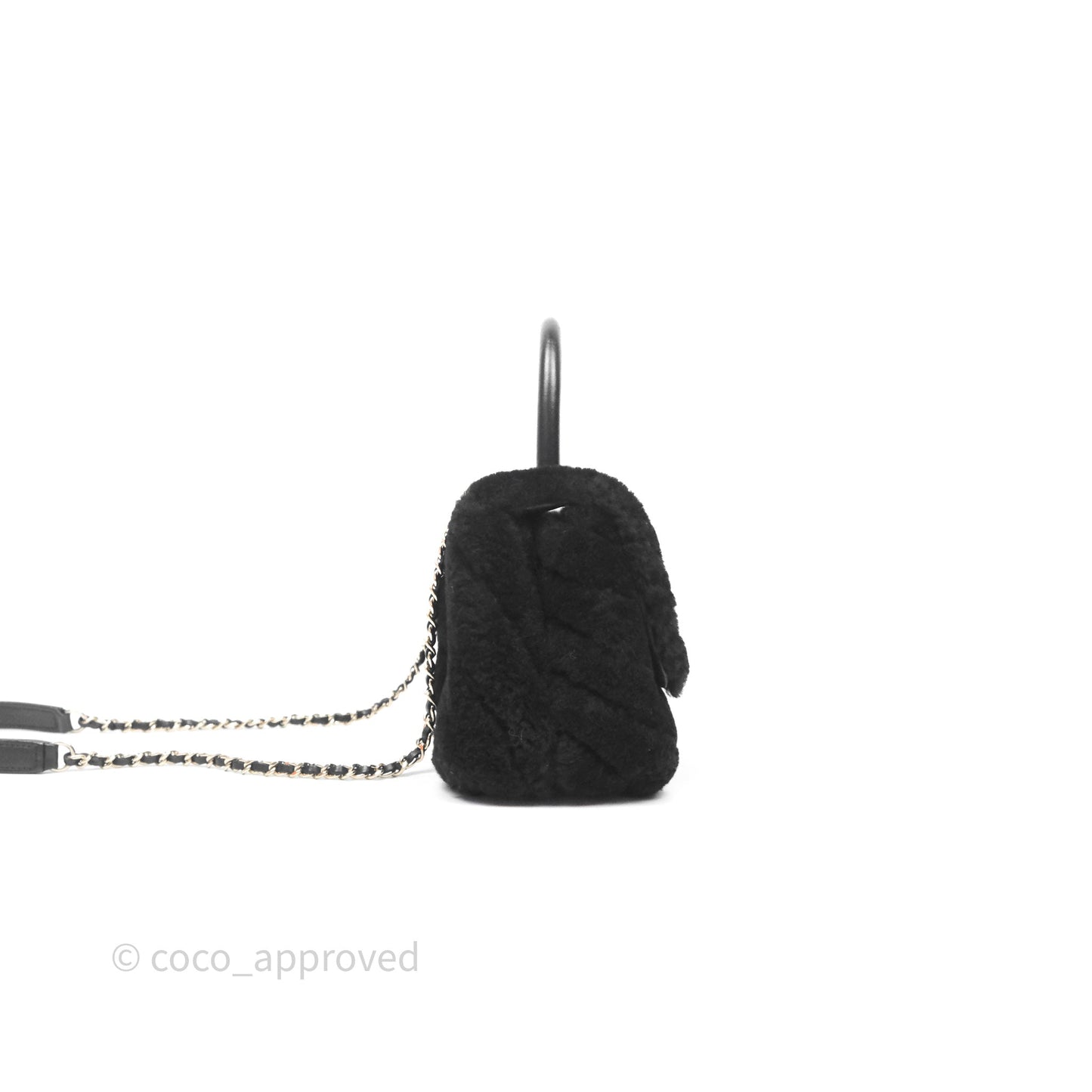 Chanel Small Coco Handle Shearling Black Gold Hardware