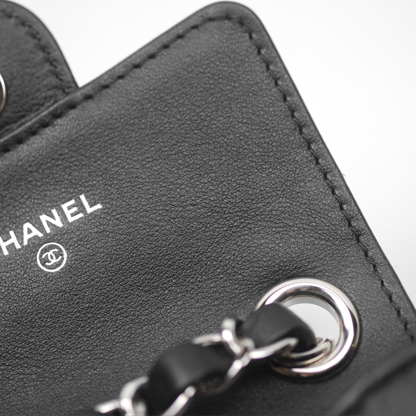 Chanel Mini Card Holder Chain Belt Bag Chevron Black Calfskin Silver Hardware