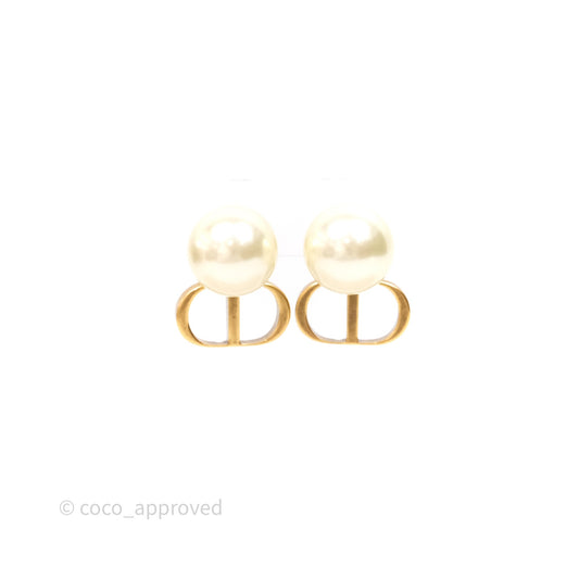 Christian Dior Tribales Pearl CD Earrings Gold Tone