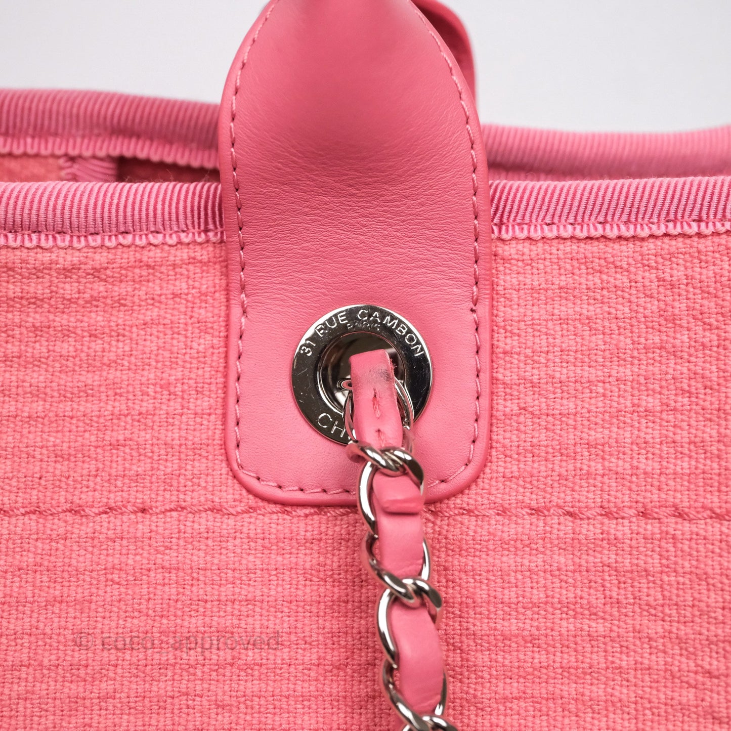 Chanel New Small Deauville Tote Pink Cotton Sliver Hardware
