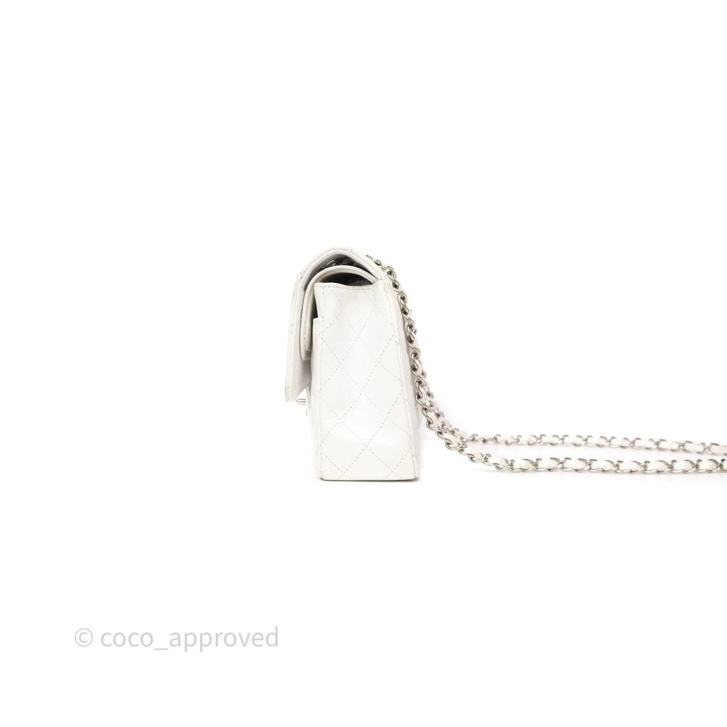 Chanel M/L Medium Classic Flap Quilted White Caviar Silver Hardware