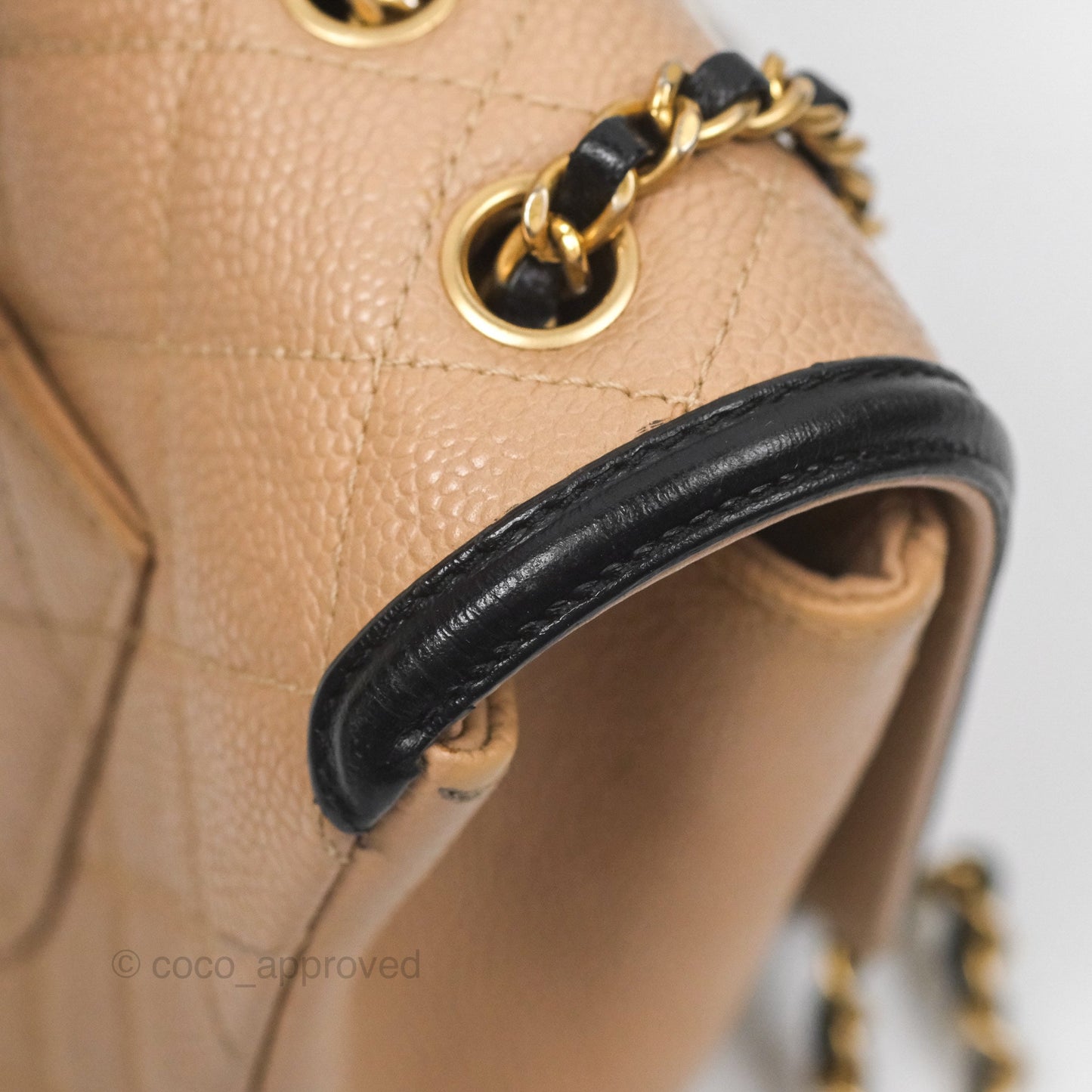 Chanel Small CC Filigree Flap Quilted Beige Black Caviar
