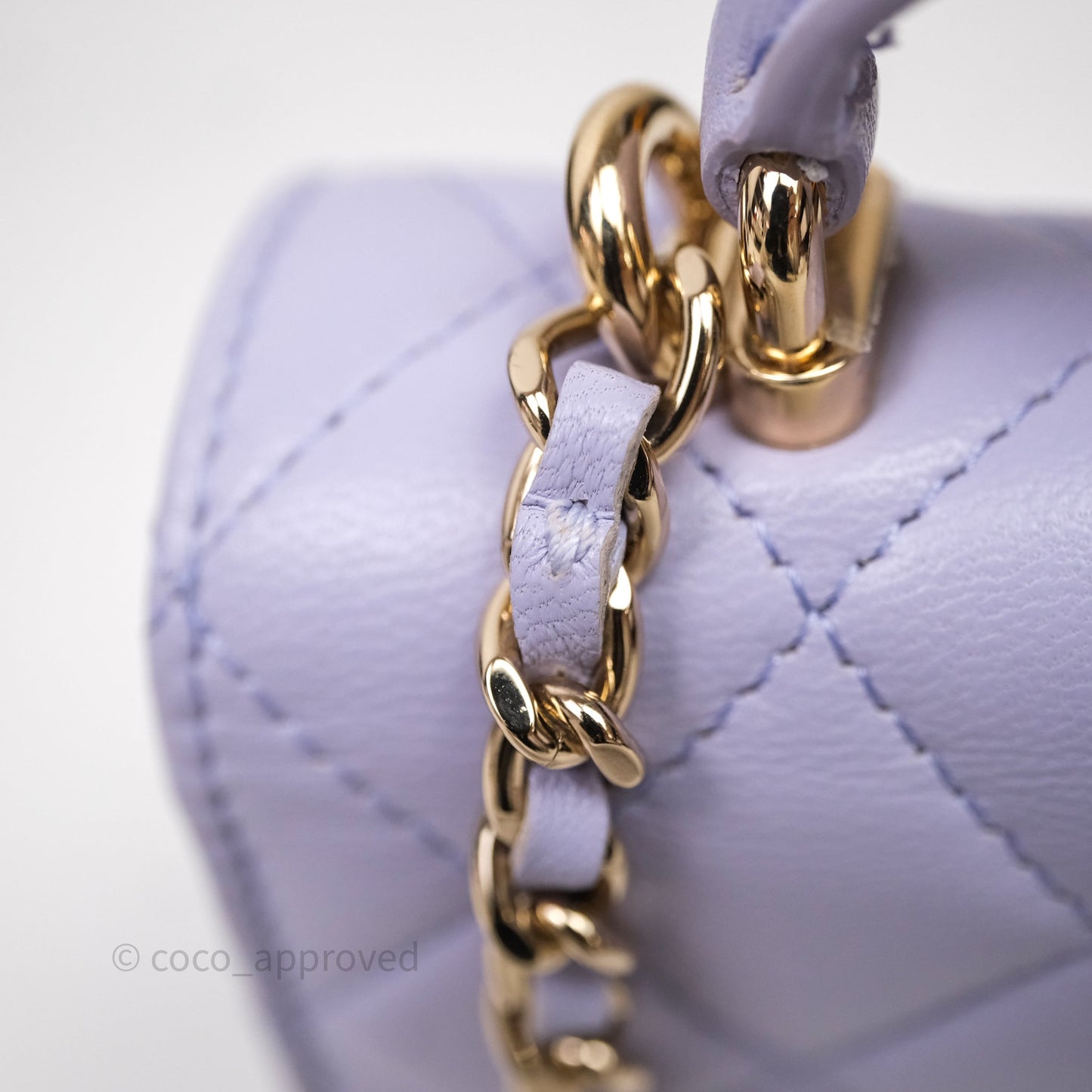 Chanel Mini Handle Flap Coin Purse With Chain Lilac Lambskin Gold Hardware