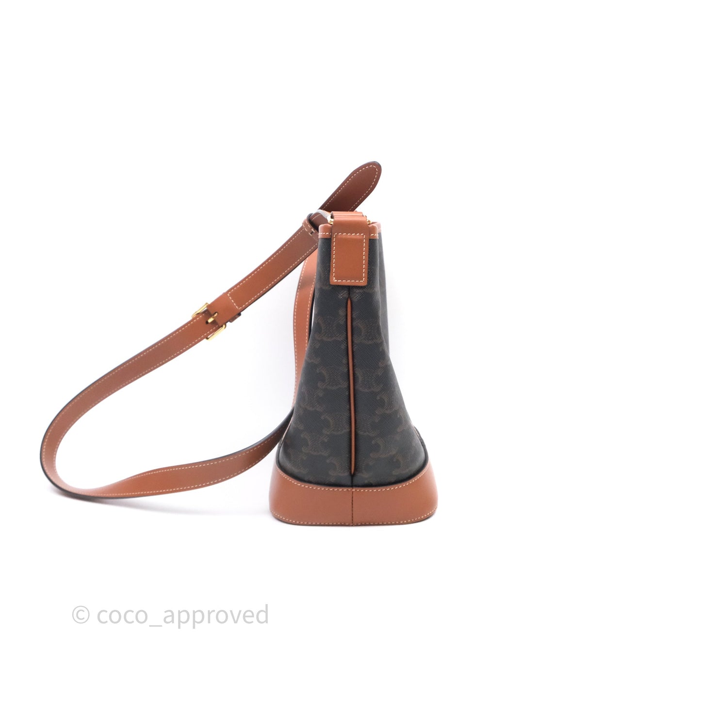 Celine Small Bucket Triomphe Canvas Tan Calfskin