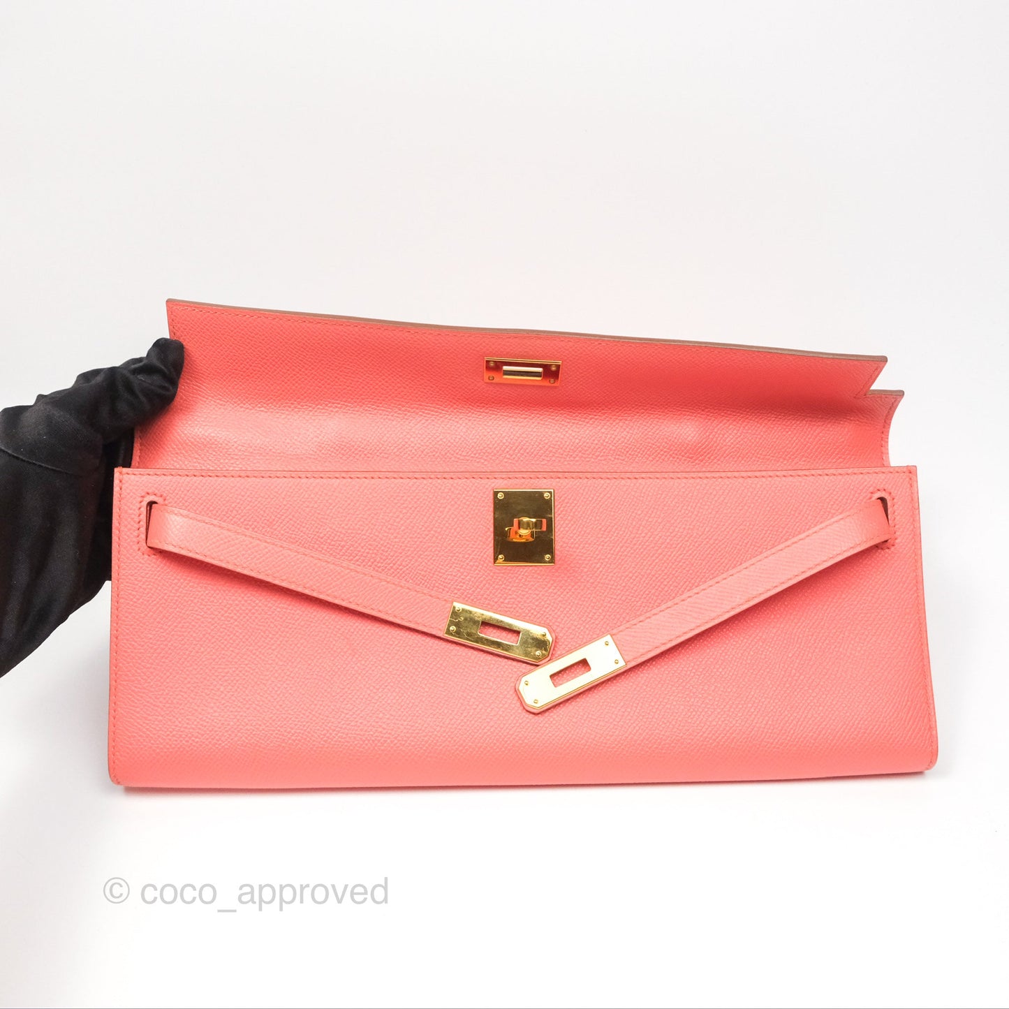 Hermes Kelly Cut Clutch Pochette Flamingo Epsom Gold Hardware