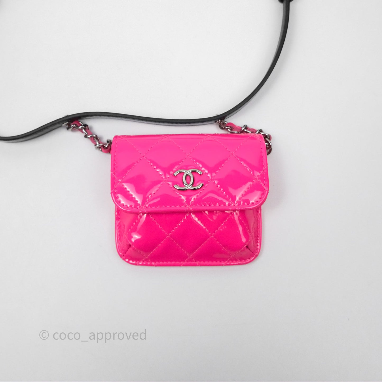 Chanel Double Waist Belt Bag Patent Pink / Black Silver Hardware