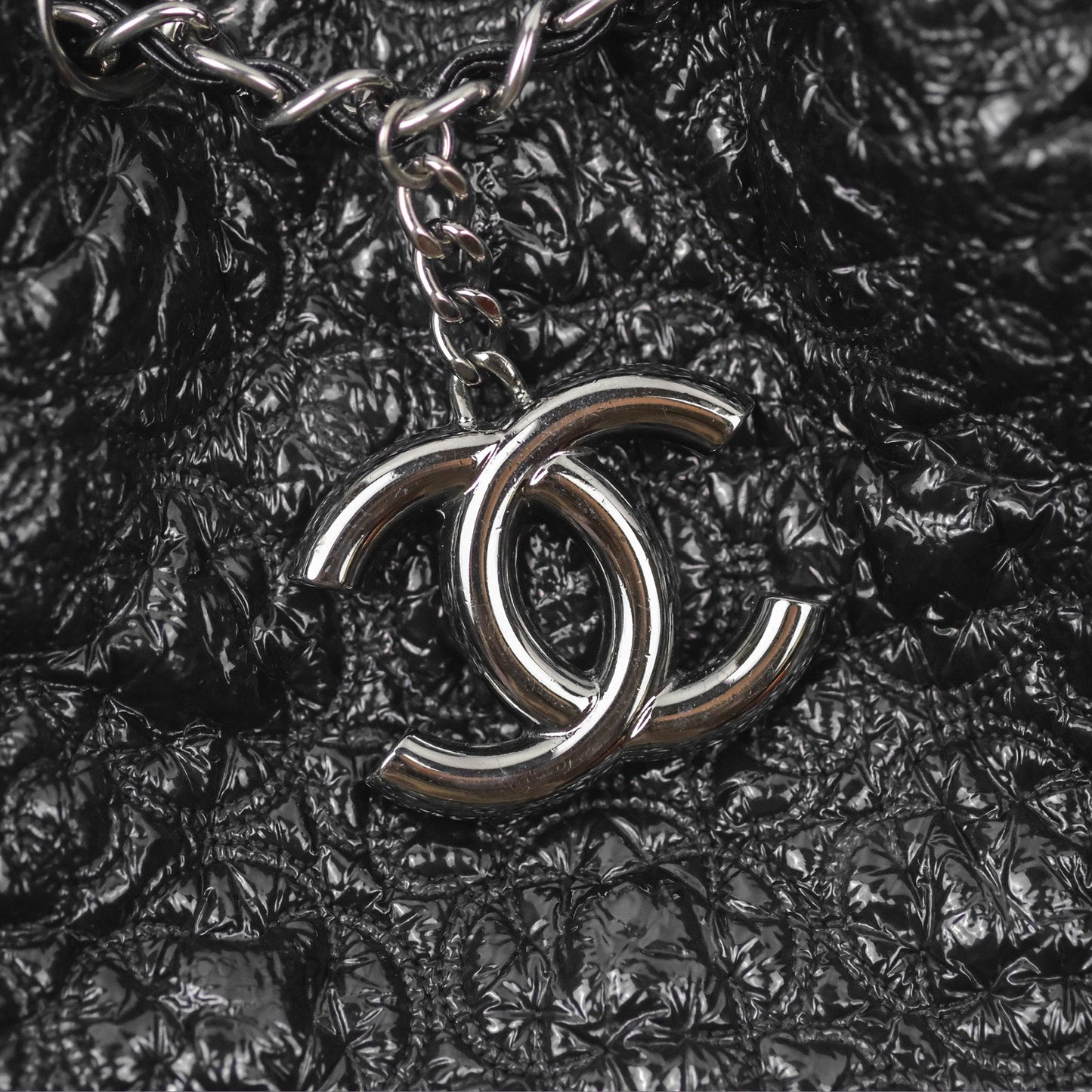 Chanel Rock In Moscow Cabas Tote Bag Black Glazed Crumpled Leather Gun Metal