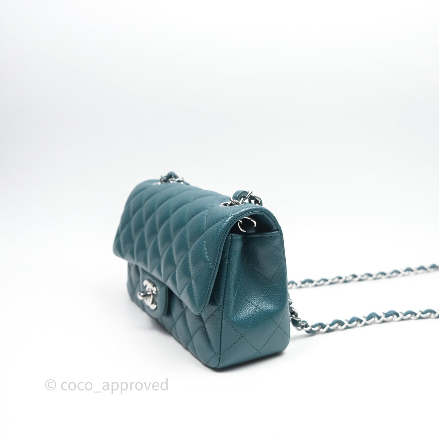 Chanel Quilted Mini Rectangular Green Caviar Silver Hardware