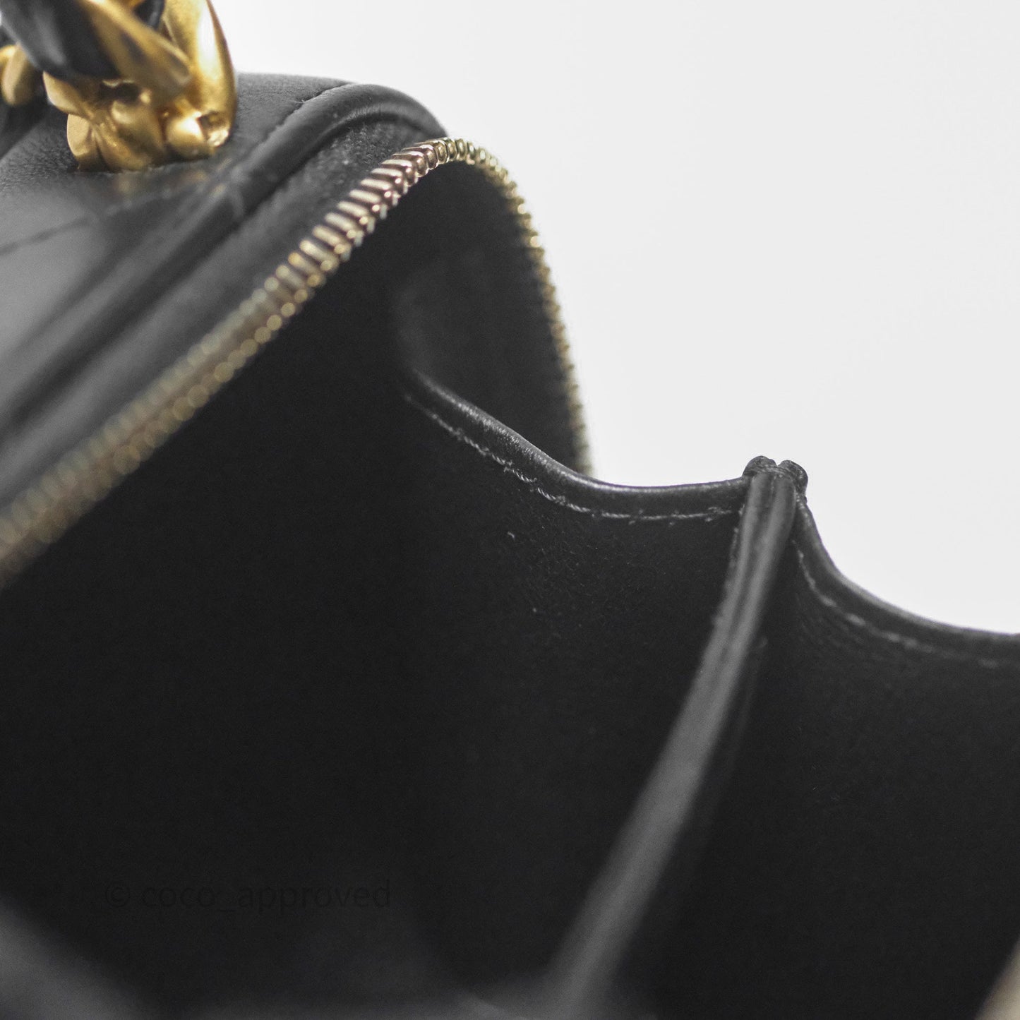 Chanel Top Handle Vanity Case Black Lambskin Aged Gold Hardware 22A