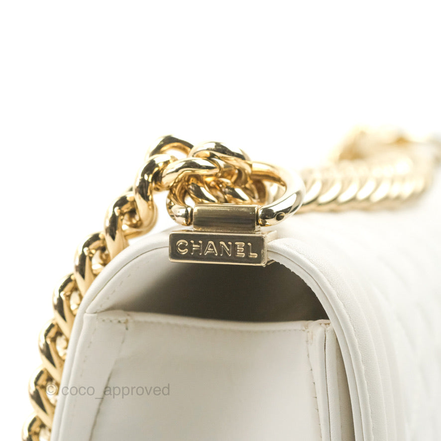 Chanel Medium Boy Bag White Calfskin Gold Hardware