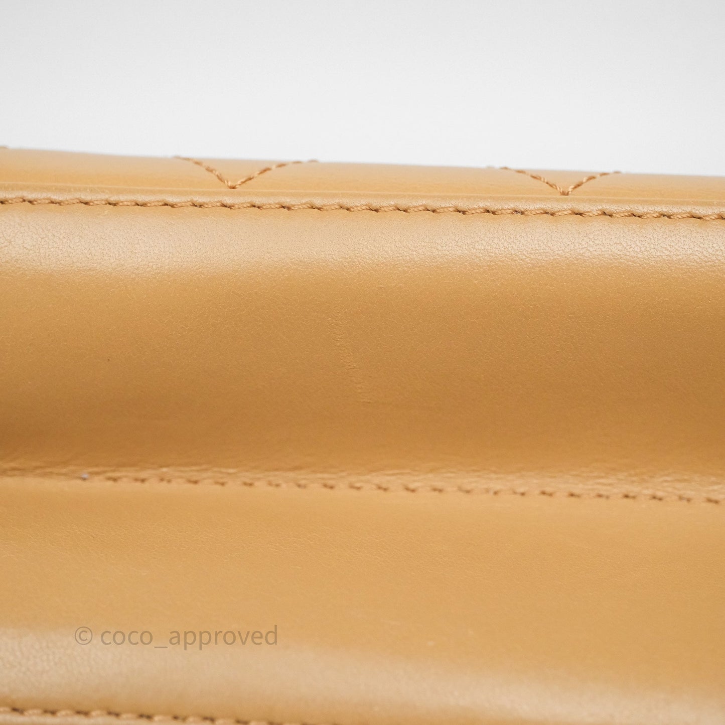 Chanel Small Coco Luxe Flap Bag Caramel Beige Calfskin Aged Gold Hardware