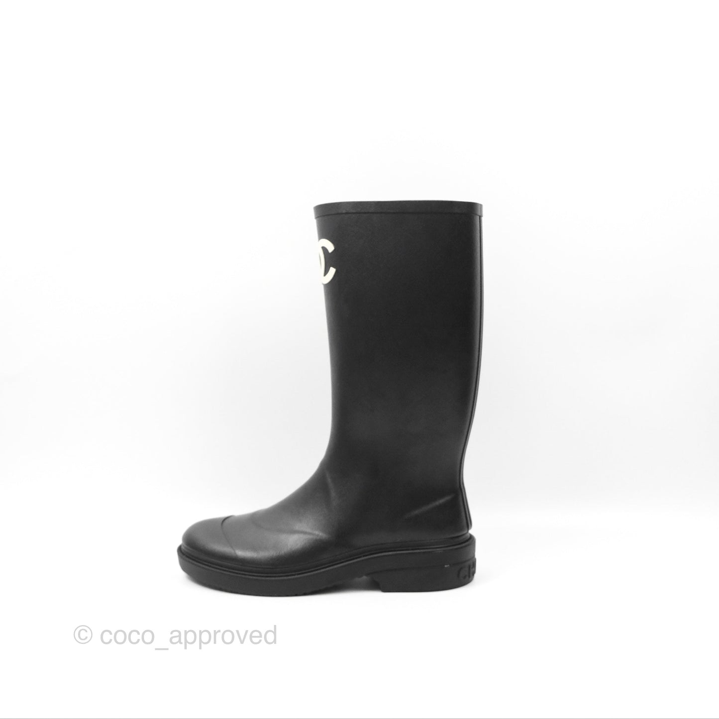Chanel CC Black Rubber Rain Boots Size 37