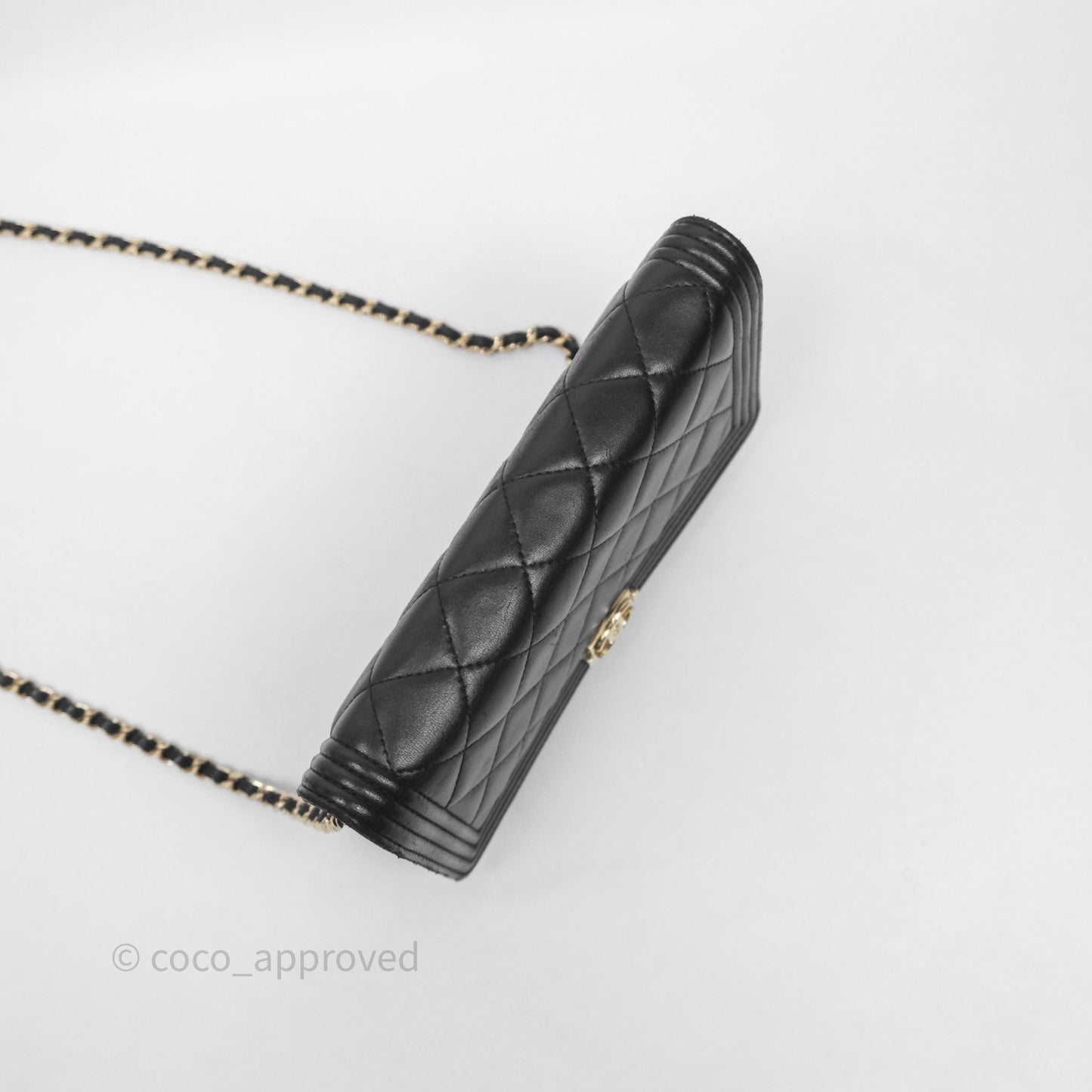 Chanel Black Quilted Lambskin Boy Wallet on Chain Gold Hardware