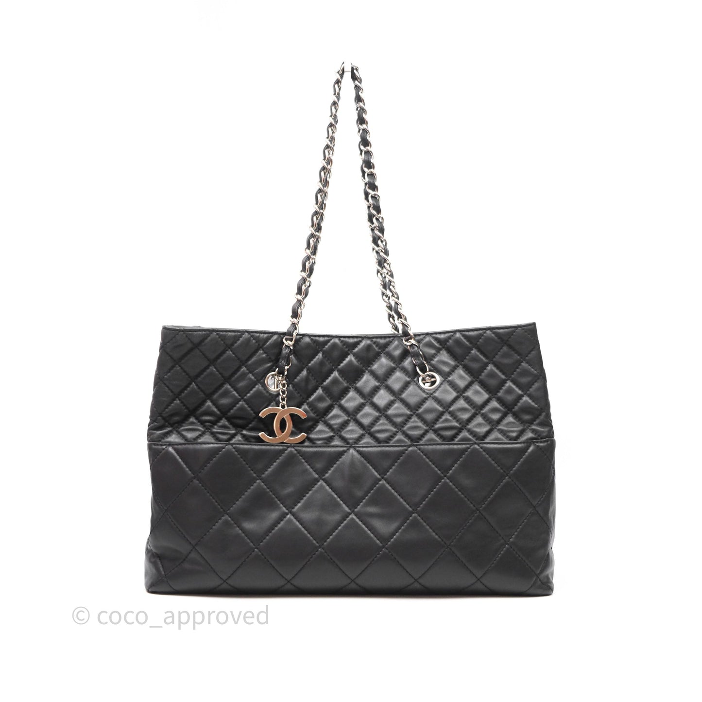 Chanel In The Business Tote Bag Black Calfskin Silver Hardware