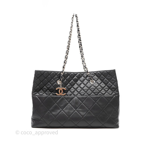 Chanel In The Business Tote Bag Black Calfskin Silver Hardware