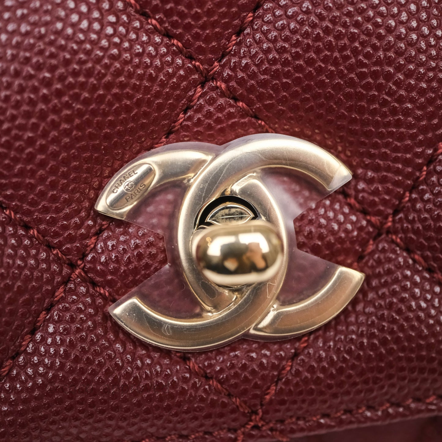 Chanel Small Coco Handle Quilted Red Burgundy Caviar Gold Hardware