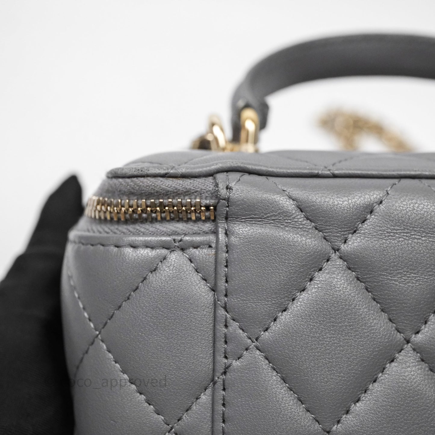 Chanel Vanity Rectangular Top Handle Grey Lambskin Gold Hardware