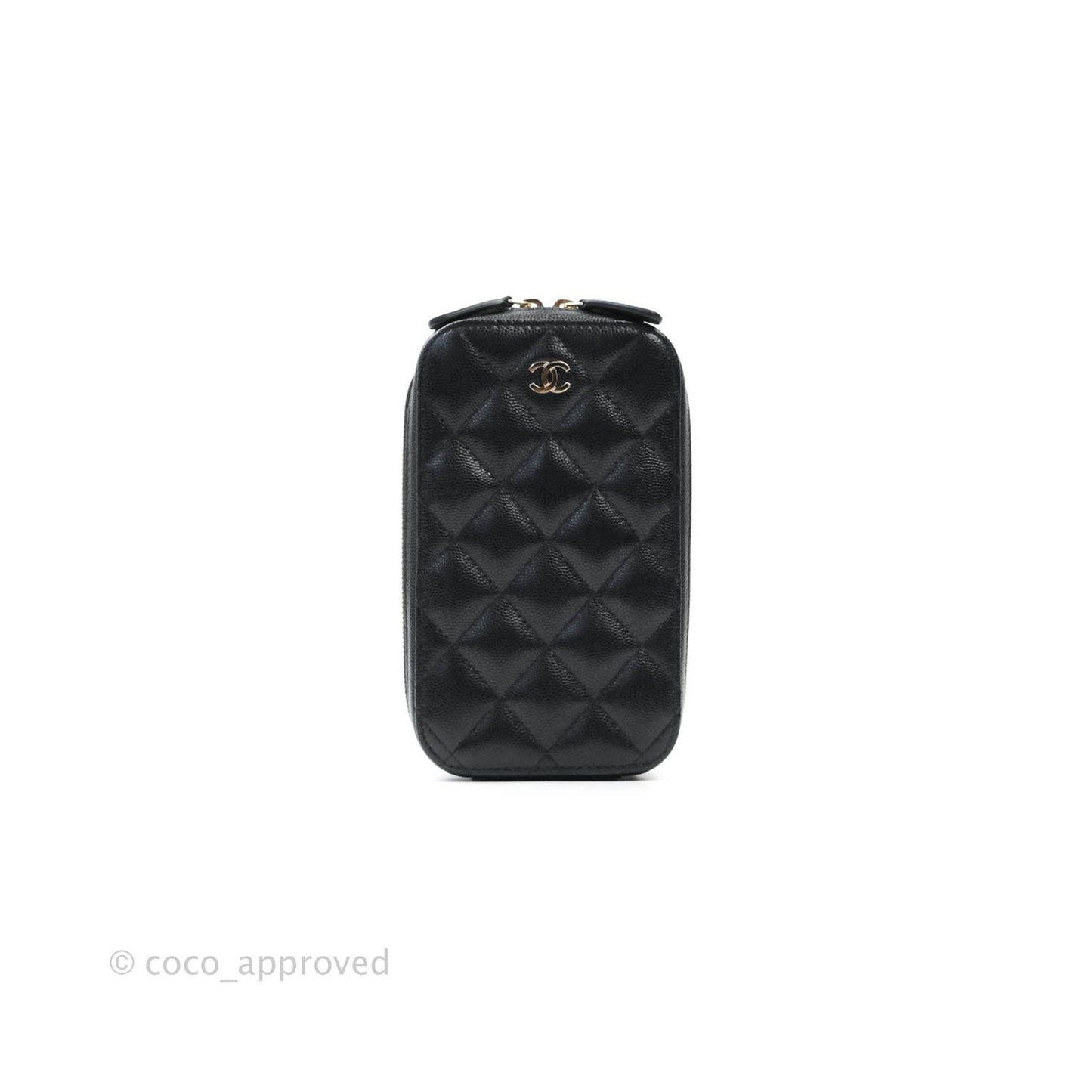 Chanel Quilted Classic Clutch With Chain Black Caviar Light Gold Hardware