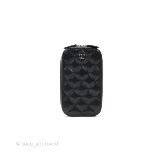 Chanel Quilted Classic Clutch With Chain Black Caviar Light Gold Hardware