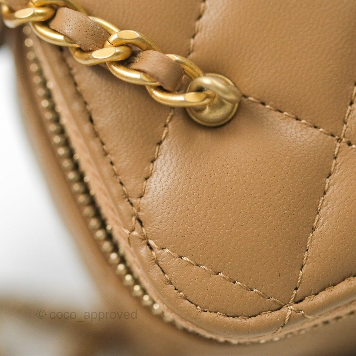 Chanel Mini Vanity With Chain Adjustable Pearl Crush Dark Beige Lambskin Aged Gold Hardware