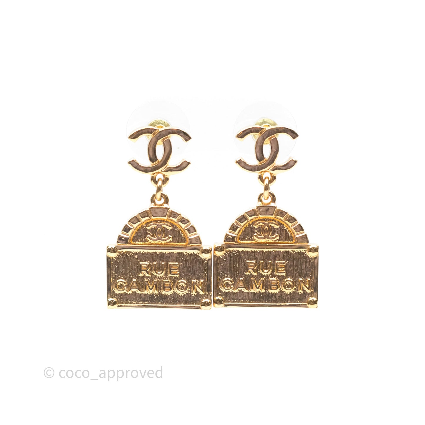 Chanel Rue Cambon CC Drop Earrings Gold Tone 22A