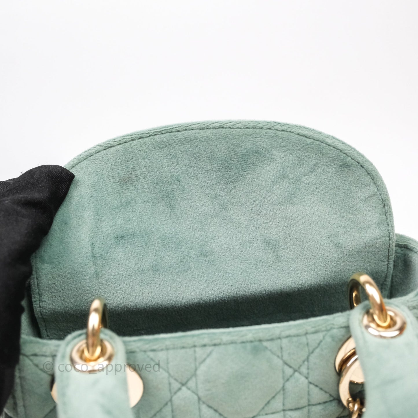 Christian Dior Mini Lady Dior Green Suede Cannage Gold Hardware