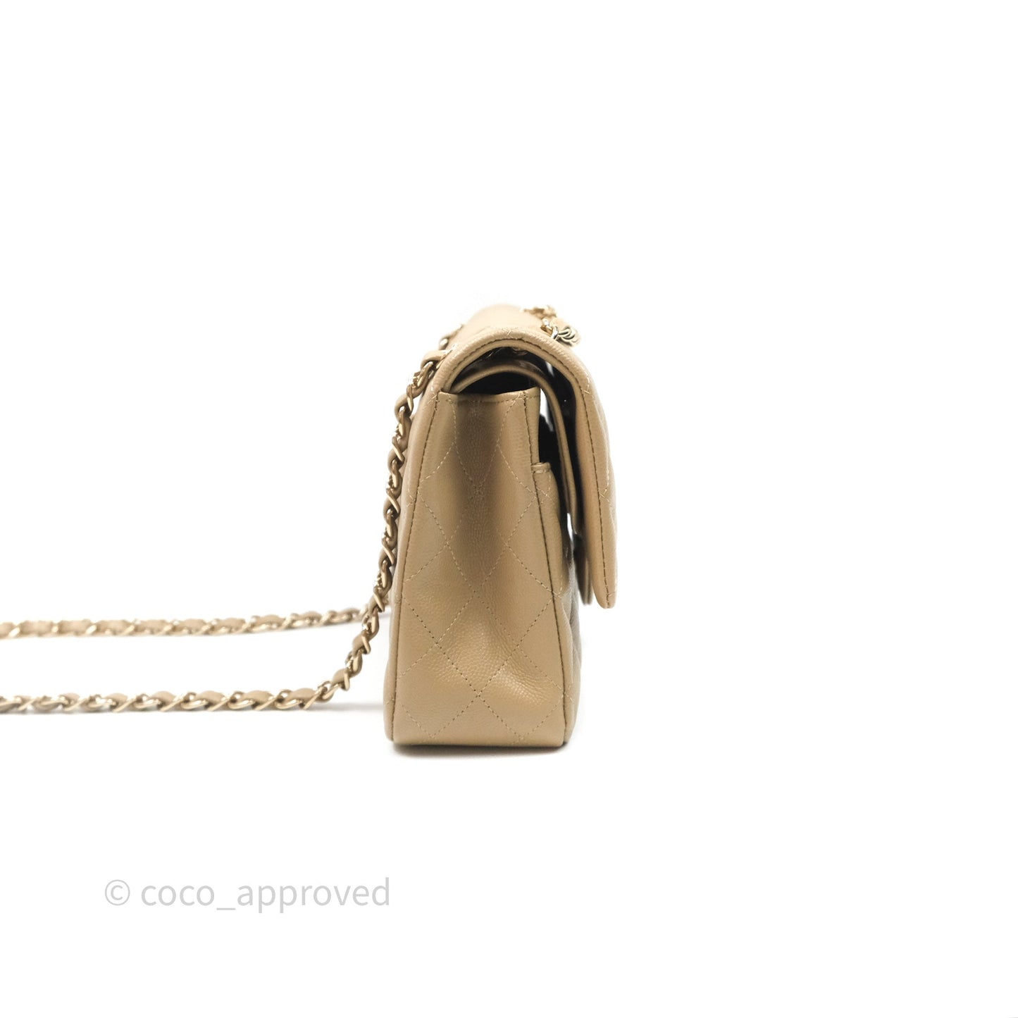 Chanel Classic M/L Medium Flap Quilted Dark Beige Caviar Gold Hardware