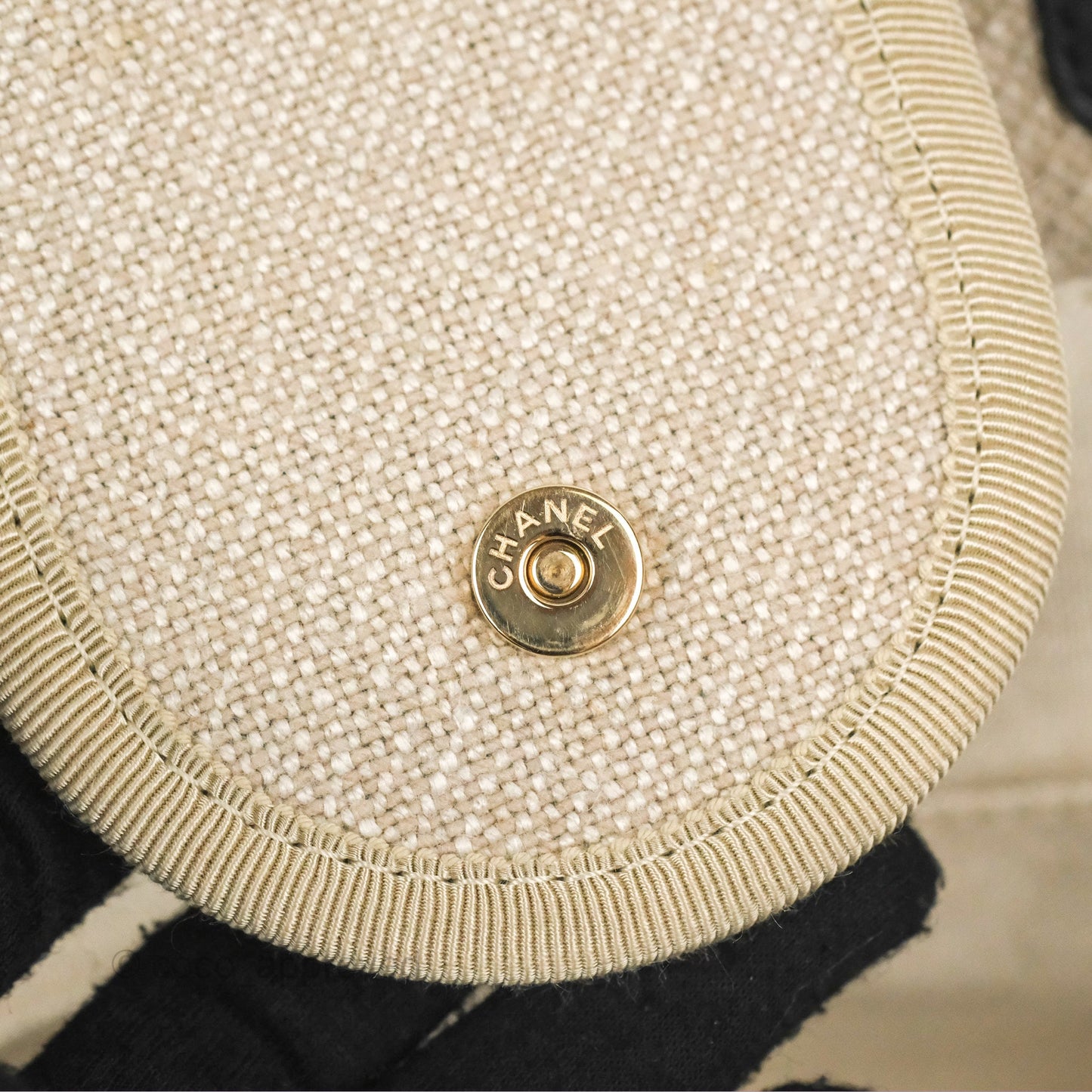 Chanel Large Deauville Black/Taupe Canvas Gold Hardware