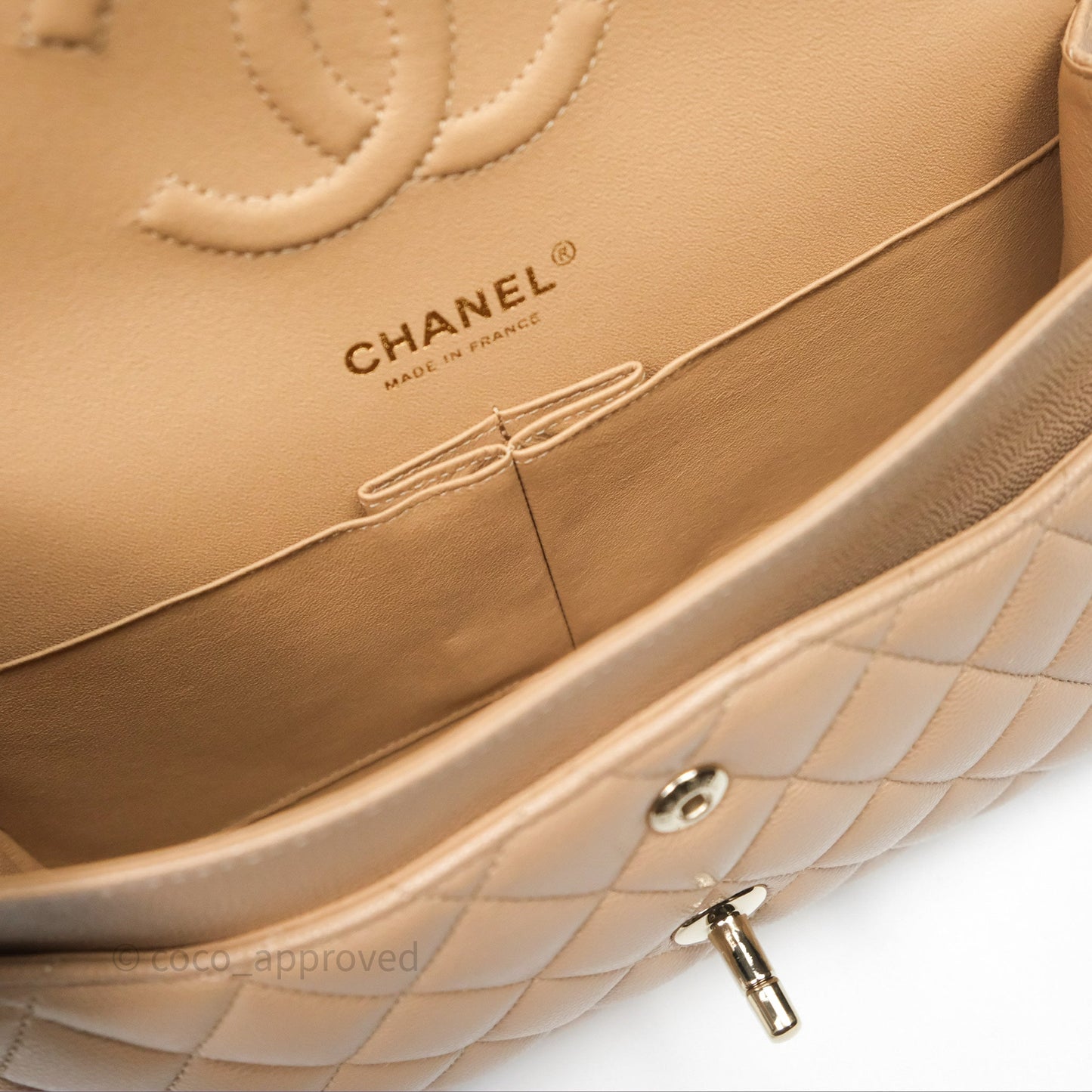 Chanel Classic M/L Medium Double Flap Dark Beige Caviar Gold Hardware 19B